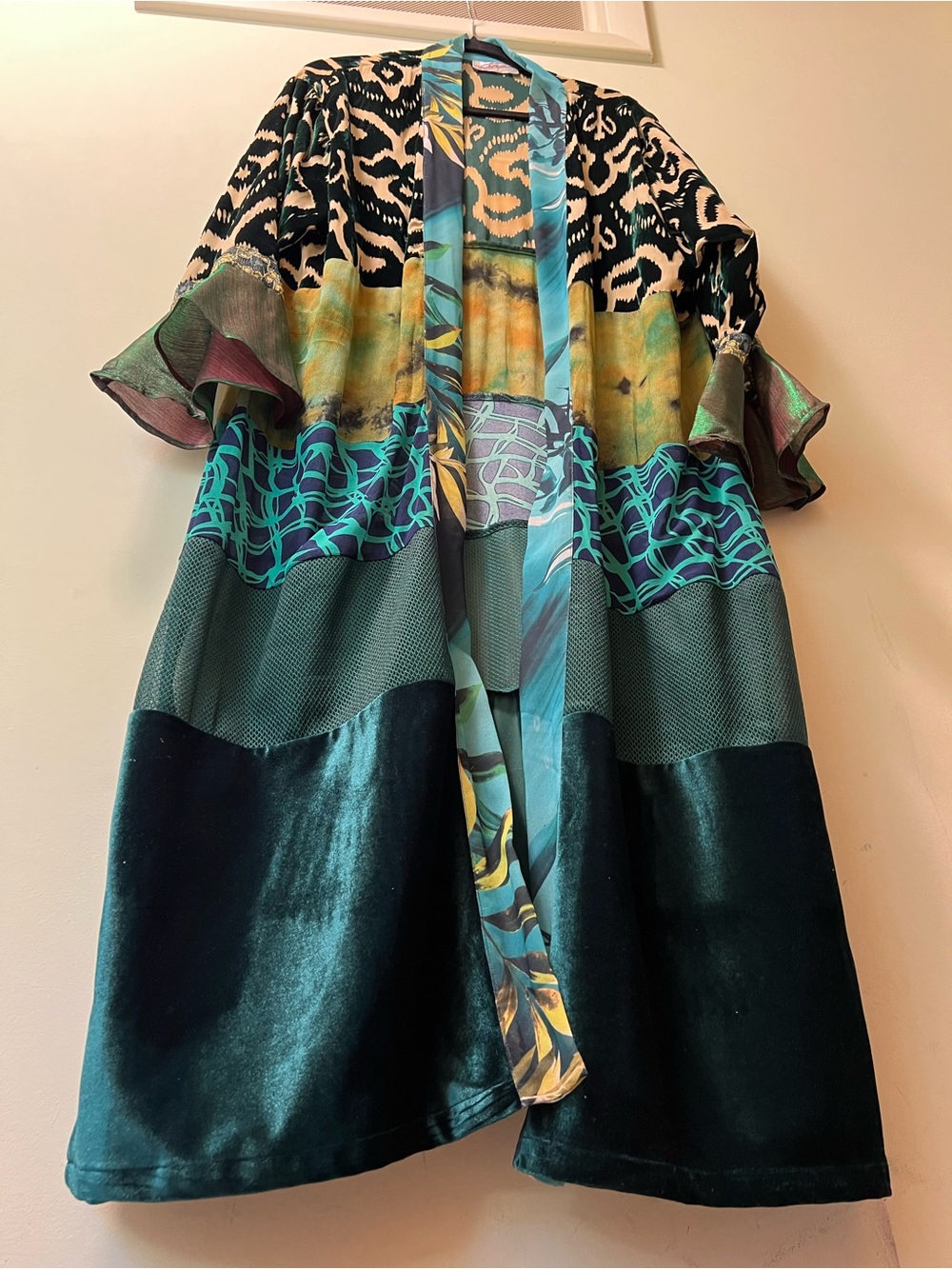Sterling Styles Artsilk Patchwork Velvet Kimono Duster Jacket One Size Boho